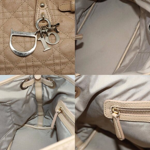 Christian Dior Lady Dior Canage Hand Bag Coated Canvas Cream Vanilla Auth yb647 - Picture 14 of 15